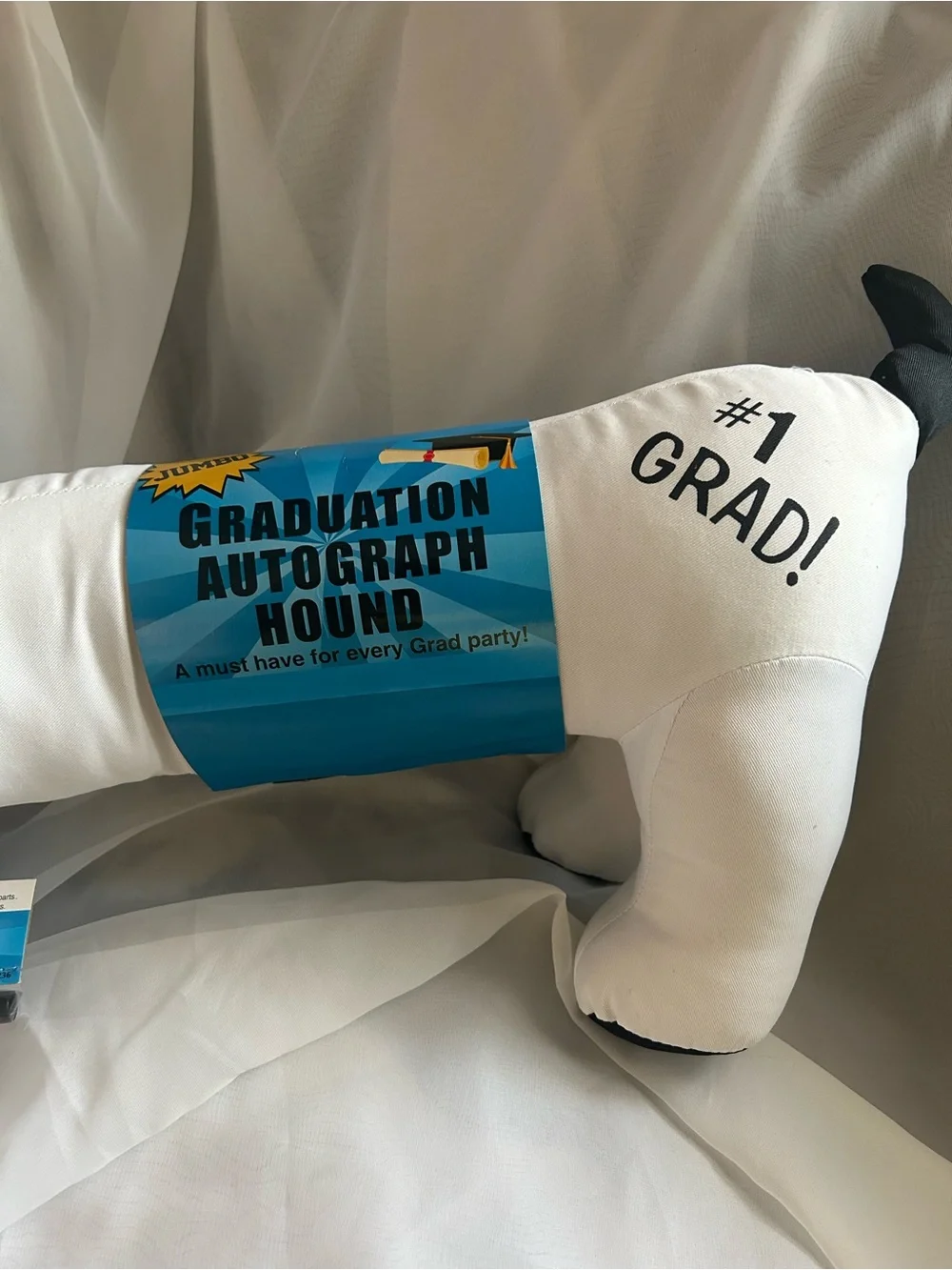 Graduation Autograph Hound Plush Dog - White with Black Accents